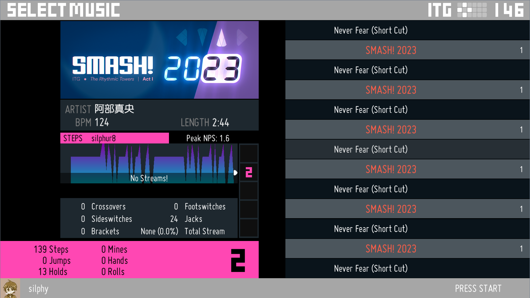 Screenshot: Only one song in the SMASH! 2023 folder